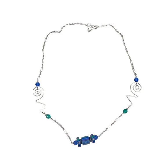 Handcrafted Silver Necklace With Artistic Wire Art Glass Beaded Accents - Picture 4 of 8